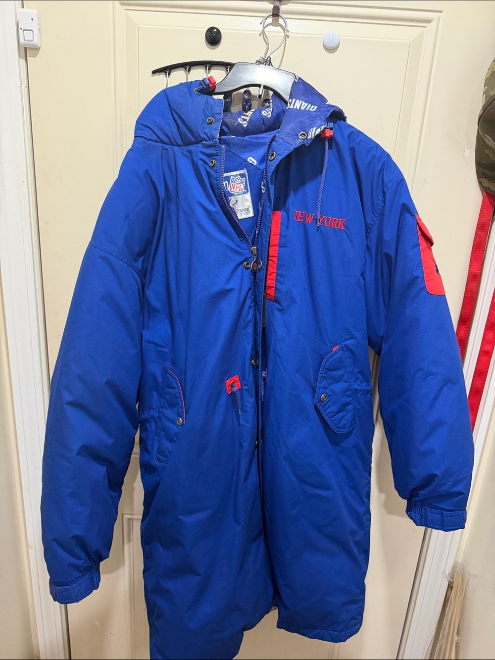 NFL Blue Puffer Coat with Red Accents